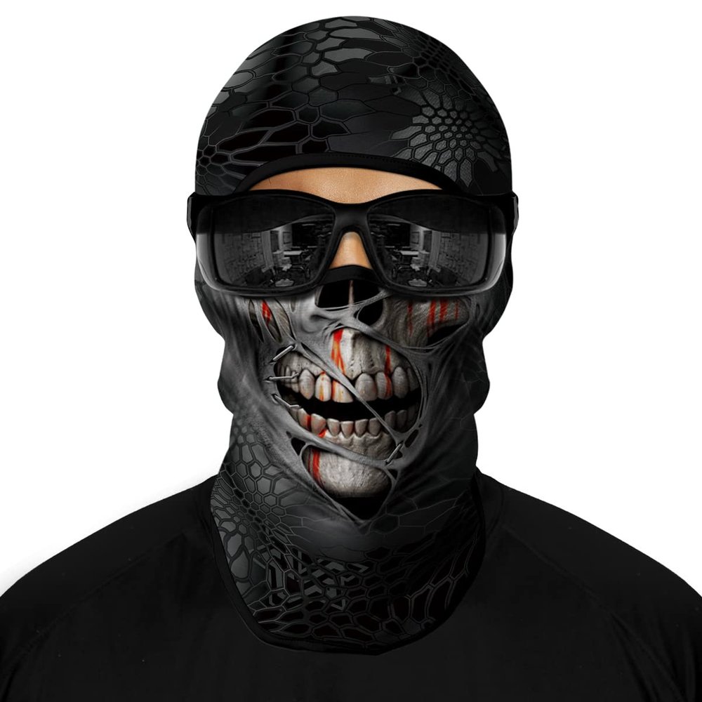 Skull Face Mask, Balaclava, Neck Gaiter, UV Sun Protection,Motorcycle Ski Scarf Fishing for Men (FO)