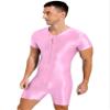Oyolan Men's Spandex Zipper Front Bodysuit Workout Dance Biketard Unitard Wrestling Singlet Jumpsuit Pink Medium view 4