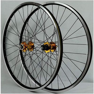 ZECHAO 26/27.5/29 Inch Mountain Bike Wheelset,32H Front Rear Wheel Double Layer Alloy Sealed Bearing Disc Rim Brake QR 7-11 Speed Wheelset (Color : Gold, Size : 26inch)