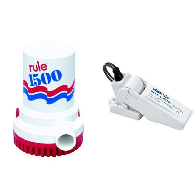 Rule 02, Bilge Pump, 1500 GPH, Non-Automatic, 12 Volt & 35A -A-Matic Bilge Pump Float Switch, Mercury Free, White