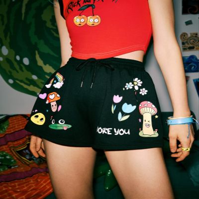 ABZEKH Shorts for Women Shorts Women's Shorts Cartoon Graphic Shorts Shorts (Color : Black, Size : Small)