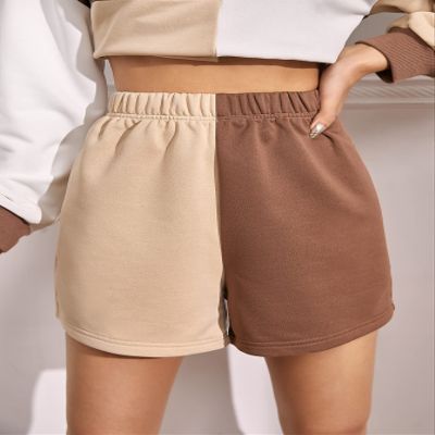 ABZEKH Shorts for Women Shorts Women's Shorts Two Tone Elastic Waist Shorts Shorts (Color : Multicolor, Size : Large)