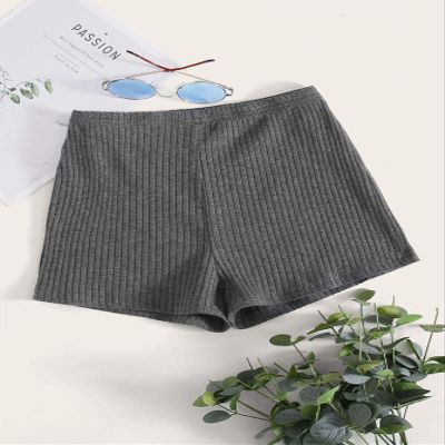 ABZEKH Shorts for Women Shorts Women's Shorts Elastic Waist Rib-Knit Shorts Shorts (Color : Gray, Size : Medium)