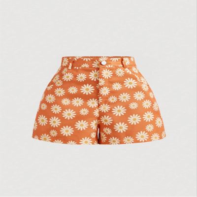 ABZEKH Shorts for Women Shorts Women's Shorts Floral Print Slant Pocket Shorts Shorts (Color : Multicolor, Size : Medium)