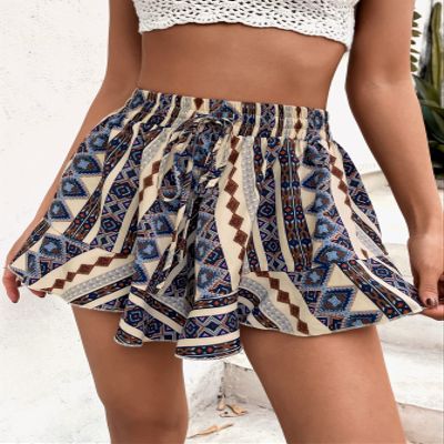 ABZEKH Shorts for Women Shorts Women's Shorts Geo Print Tie Front Shorts Shorts (Color : Multicolor, Size : Small)