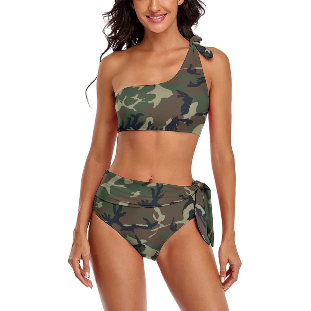 Adugen Origei Bikini Camouflage Bathing Suit Women's Swimwear Bikini Swimming Costume Tummy Control Swimsuits S