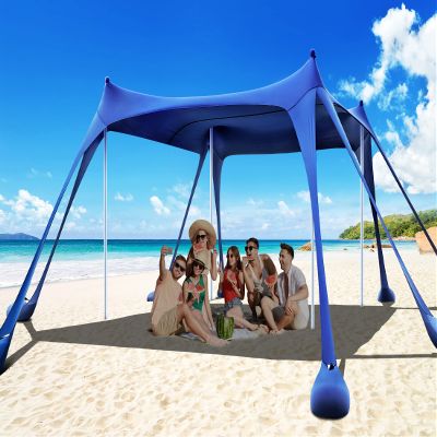 Osoeri Beach Tent, Camping Sun Shelter UPF50+ with 8 Sandbags, Sand Shovels, Ground Pegs & Stability Poles, Outdoor Shade Beach Canopy for Camping Trips, Fishing, Backyard Fun or Picnics