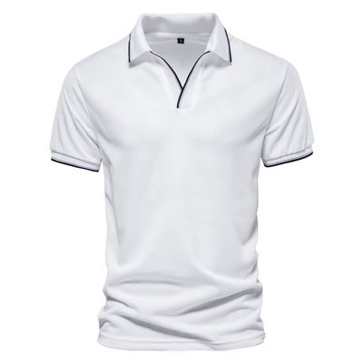 JMKEY Men's Solid Color V-Neck Poloshirt Overalls Short-Sleeved top Slim fit Solid Color Sports Basics Casual Business Shirt