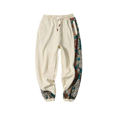 Aoleaky Spring Autumn Embroidery Patchwork Harem Trousers, Casual Pants, Harajuku Joggers Beige XS
