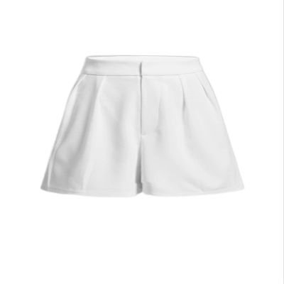 CRTGW Shorts for Women Solid Fold Pleated Shorts (Color : White, Size : Small)