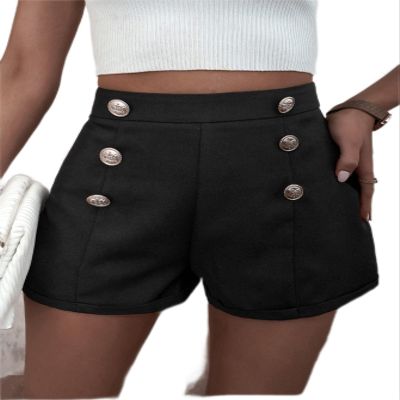 CRTGW Shorts for Women High Waist Button Detail Shorts (Color : Black, Size : Small)