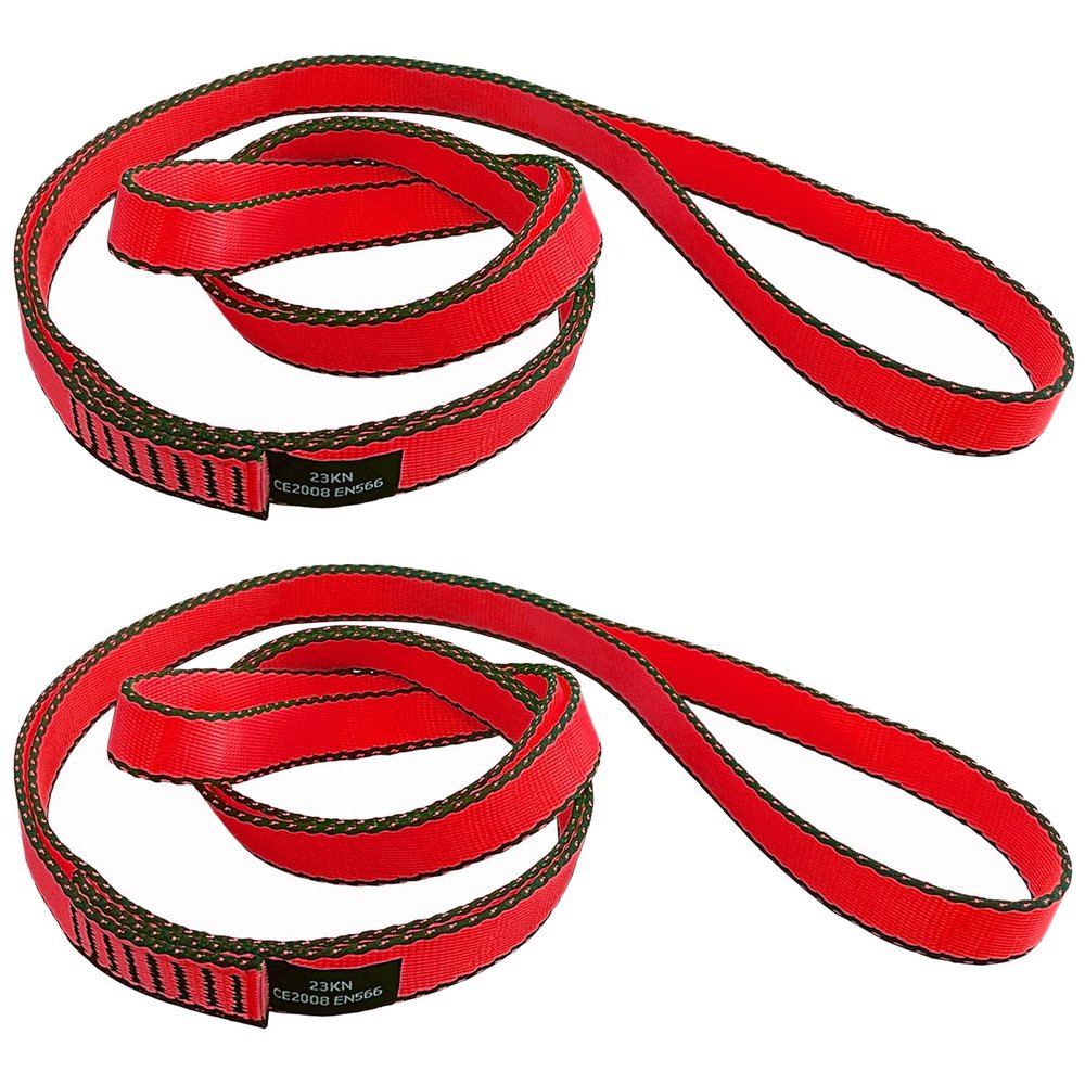 CAPARK 18MM Nylon Climbing Slings Runners 23 kN Strong Webbing Straps for Rock Climbing, Rappelling, Swing, Yoga Hammock etc (2PCS Red, 24inch/60cm)
