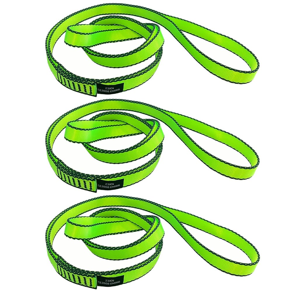 CAPARK 18MM Nylon Climbing Slings Runners 23 kN Strong Webbing Straps for Rock Climbing, Rappelling, Swing, Yoga Hammock etc (3PCS Green, 24inch/60cm)