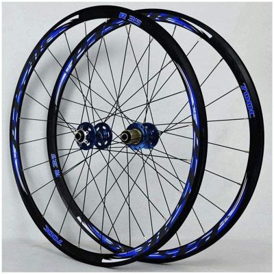 ZECHAO 700C Road Bike Wheelset,Bike Rear Front Wheel Double-Walled Alloy Rim 30mm Sealed Bearing Disc/V-Brake 8-11 Speed QR Wheelset (Color : Blue 1)