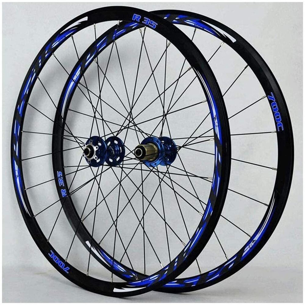 ZECHAO 700C Road Bike Wheelset,Bike Rear Front Wheel Double-Walled Alloy Rim 30mm Sealed Bearing Disc/V-Brake 8-11 Speed QR Wheelset (Color : Blue 1)
