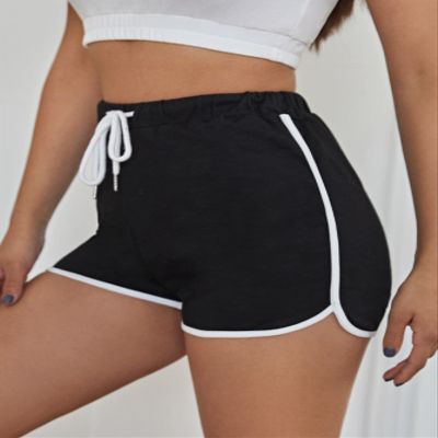 ABZEKH Shorts for Women Shorts Women's Shorts Contrast Binding Drawstring Dolphin Shorts Shorts (Color : Black, Size : Medium)