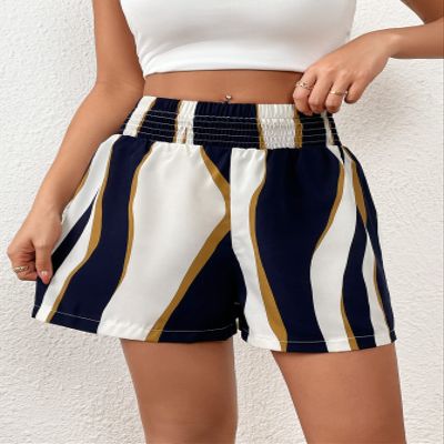 ABZEKH Shorts for Women Shorts Women's Shorts Colorblock Elastic Waist Shorts Shorts (Color : Blue and White, Size : X-Large)
