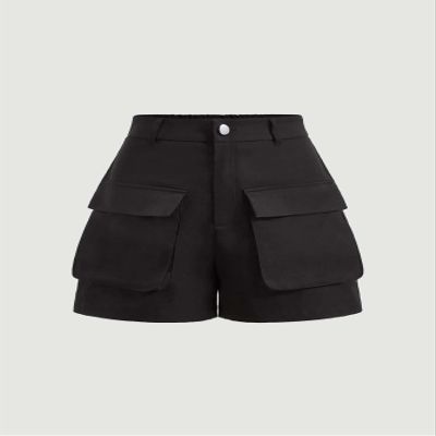 ABZEKH Shorts for Women Shorts Women's Shorts Flap Pocket Cargo Shorts Shorts (Color : Black, Size : X-Small)