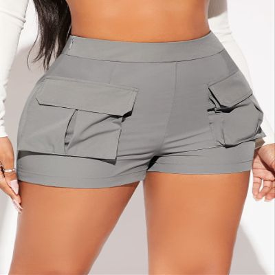ABZEKH Shorts for Women Shorts Women's Shorts Flap Pocket Shorts Shorts (Color : Gray, Size : Large)