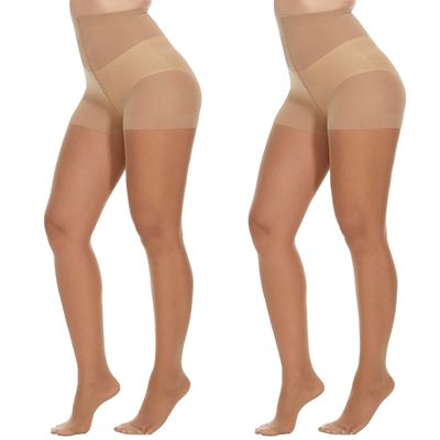 Citystl 2 Pack Women's Nude Tights, 30D Sheer tights Control Top Pantyhose with Reinforced Toes