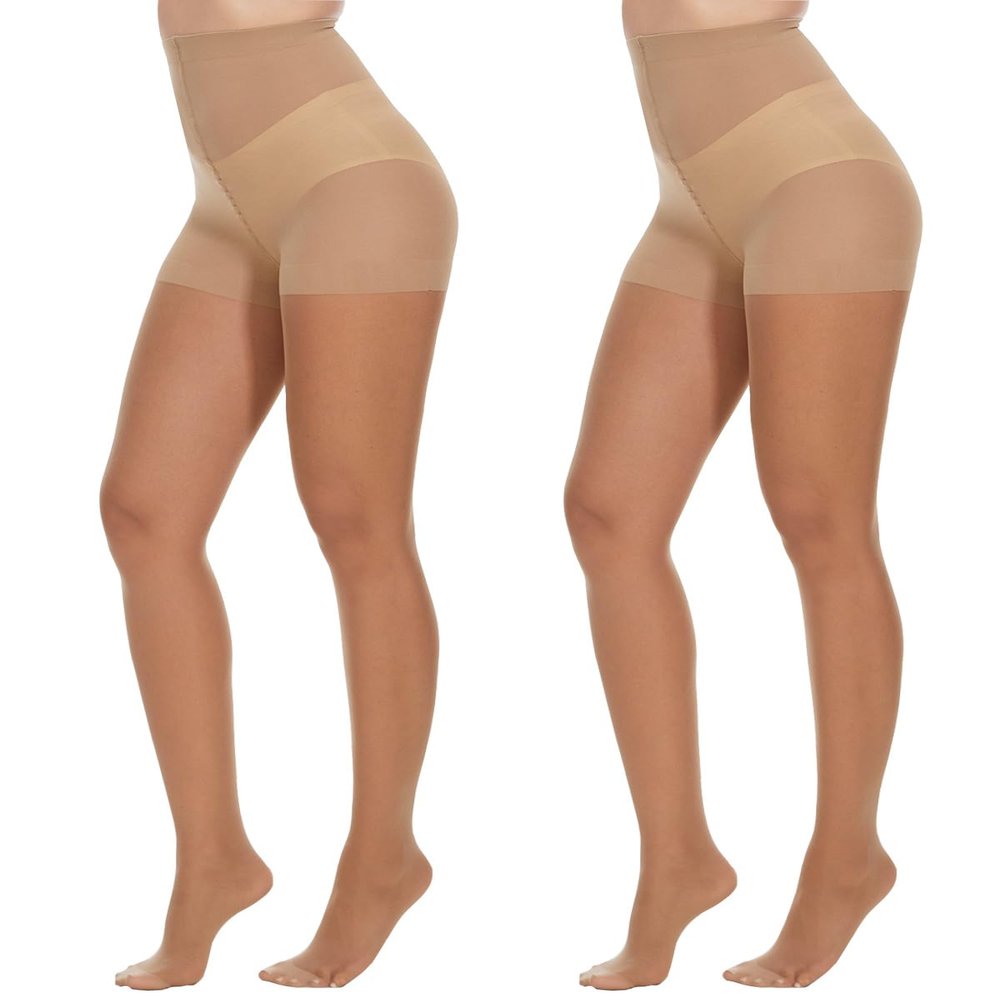 Citystl 2 Pack Women's Nude Tights, 30D Sheer tights Control Top Pantyhose with Reinforced Toes