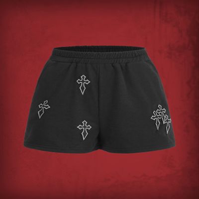 ABZEKH Shorts for Women Shorts Women's Shorts Cross Embroidery Elastic Waist Shorts Shorts (Color : Black, Size : Small)