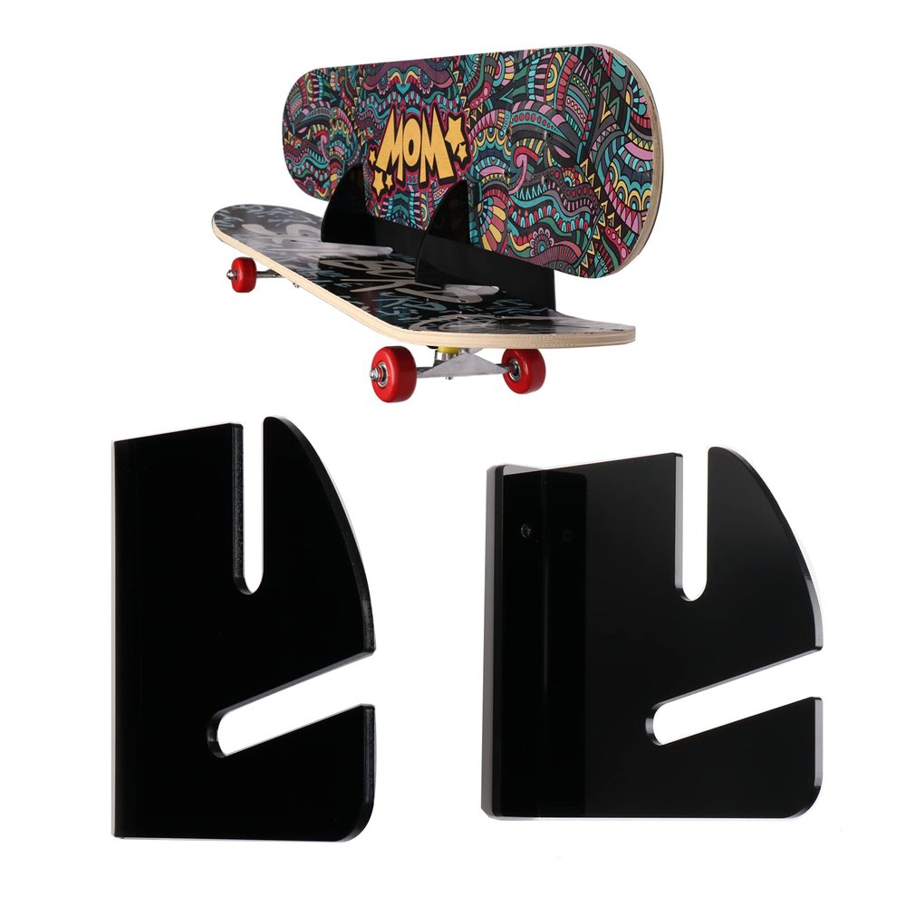 Skateboard Rack Wall Mount Double Layer Skateboard Display Rack Wall Mount Skateboard Shelf Skateboard Storage Rack Skateboard Deck Display Rack Skateboard Holder Wall (Black 1 Pair)