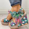 BORAMAX Womens Sandals Cute Bowknot Open Toe Boho High Heels Buckle Ankle Strap Summer Shoes Rhinestone Open Toe Wedge Sandals for Women view 2