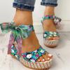 BORAMAX Womens Sandals Cute Bowknot Open Toe Boho High Heels Buckle Ankle Strap Summer Shoes Rhinestone Open Toe Wedge Sandals for Women view 3