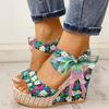 BORAMAX Womens Sandals Cute Bowknot Open Toe Boho High Heels Buckle Ankle Strap Summer Shoes Rhinestone Open Toe Wedge Sandals for Women view 4