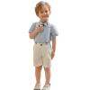Pofiko Boy's Suit Kids Clothes Outfit Summer Shorts Suspenders Set Wedding Dress Shirt with Bowtie 1-8 Years White view 1