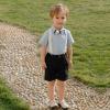 Pofiko Boy's Suit Kids Clothes Outfit Summer Shorts Suspenders Set Wedding Dress Shirt with Bowtie 1-8 Years White view 4
