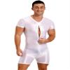 Vxuxlje Men's Glossy Stretchy Short Sleeve Slim Fit Jumpsuit Unitard Workout Shorts Bodysuits White Medium view 2