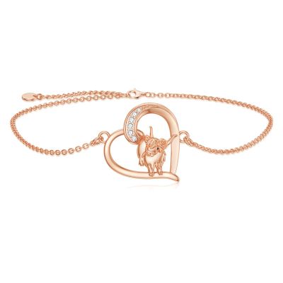YAFEINI Highland Cow Bracelet 925 Sterling Silver Cow Heart Bracelet Jewelry Gifts for Women
