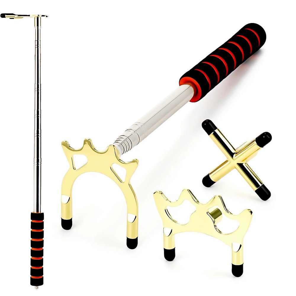 Pumtus Retractable Billiards Cue Bridge, Snooker Pool Cue Bridge Stick, Billiards Cue Rest with 3 Pieces Removable Brass Bridge Head, Billiards Table Accessories for Pool Table, Game, Competition