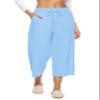 LNX Womens Linen Capri Pants Wide Leg High Waisted Drawstring Casual Cropped Pants with Pockets Light Blue view 1