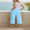 LNX Womens Linen Capri Pants Wide Leg High Waisted Drawstring Casual Cropped Pants with Pockets Light Blue view 2