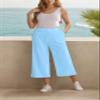 LNX Womens Linen Capri Pants Wide Leg High Waisted Drawstring Casual Cropped Pants with Pockets Light Blue view 3