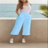 LNX Womens Linen Capri Pants Wide Leg High Waisted Drawstring Casual Cropped Pants with Pockets Light Blue view 4