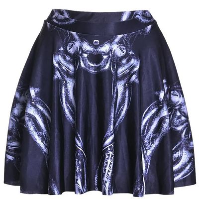 Sister Amy Women's Pleated Elastic Waist Band Flared Printed Midi Skater Bown US 5XL