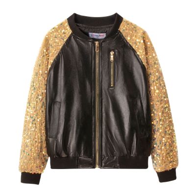 WELAKEN Sequin Jacket for Girls II Kid & Toddler lightweight Flight Jacket Kid's Bomber Jacket,Black,6-7Y