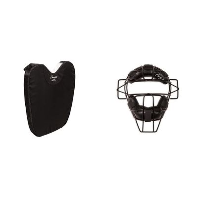 Champion Sports Umbire Exterior Body Chest Protector Pad, Black & Adult Extended Throat Guard Baseball Mask for Umpires and Catchers, Black