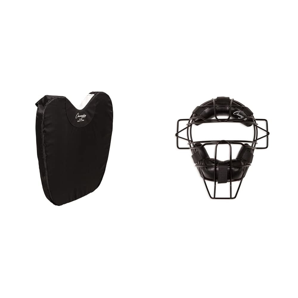 Champion Sports Umbire Exterior Body Chest Protector Pad, Black & Adult Extended Throat Guard Baseball Mask for Umpires and Catchers, Black