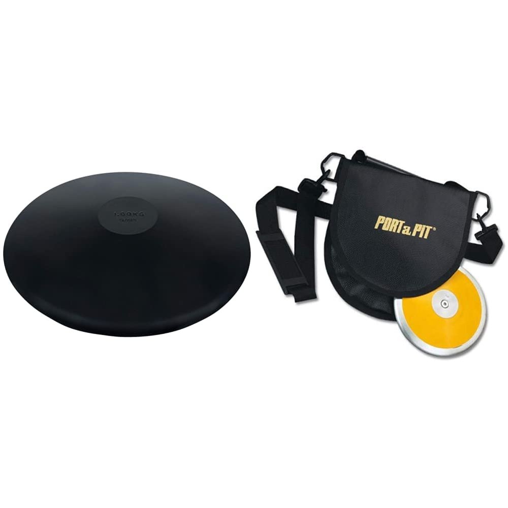 Champion Sports Rubber Practice Discus (1.6 kg) + Port a Pit Shot And Discus Carrier