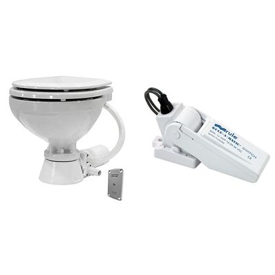 Johnson Pumps 80-47435-01 AquaT Compact Standard Electric Marine Toilet, 12V, White & Rule 35A Rule-A-Matic Bilge Pump Float Switch, Mercury Free,White