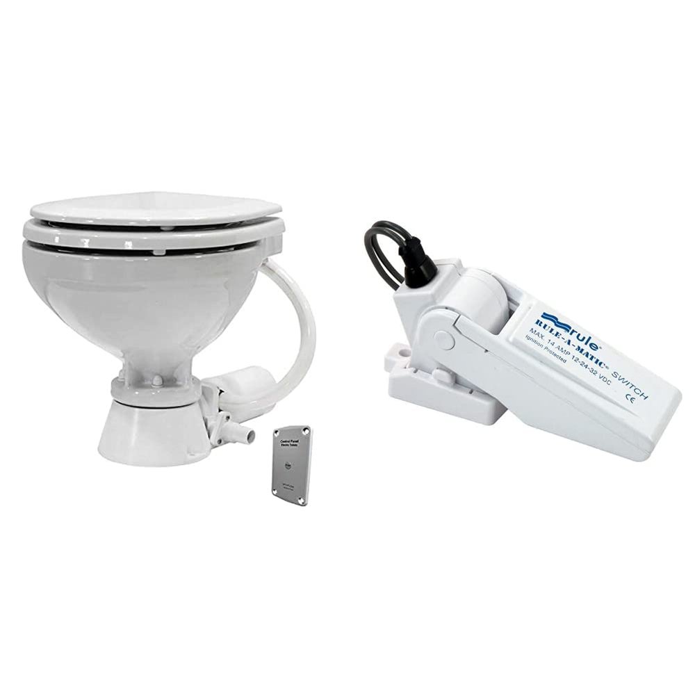 Johnson Pumps 80-47435-01 AquaT Compact Standard Electric Marine Toilet, 12V, White & Rule 35A Rule-A-Matic Bilge Pump Float Switch, Mercury Free,White