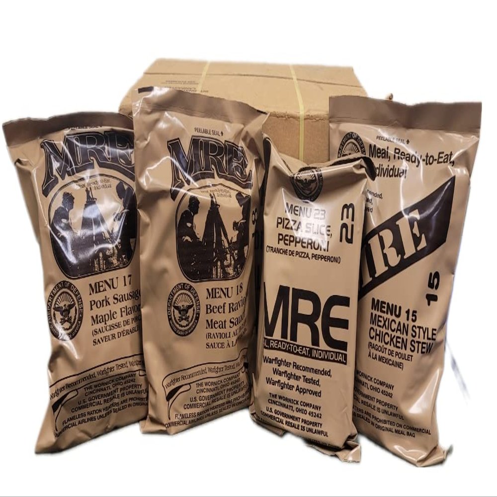 2024 MREs (Meals Ready-to-Eat) Genuine U.S. Military Surplus Assorted Flavor (4-Pack), Emergency Meals, Military Grade, Hunting, Camping, Fishing, Prepper supplies and Survivalism ready