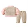 Abolai Baby Boys' 4 Piece Elegant Gentleman Set with Pink Shirt,Bowtie,Plaid Vest and Plaid Pant Beige 90 view 2