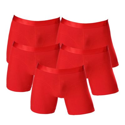 Maiyifu-GJ Men's Anti-Chafing Breathable Underwear Cotton Solid Color Boxer Briefs Sports Compression Trunks (Red 5PC,Large)