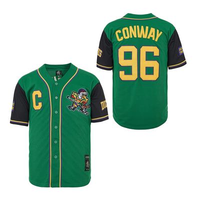 D-5 Mighty Ducks Baseball Jersey #96 Conway #99 Banks Jersey,Movie Baseball Jersey for Men(96 Green-Black,XXX-Large)